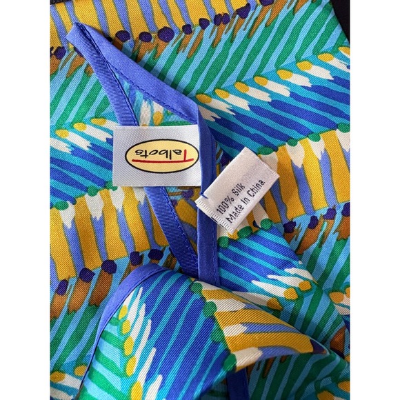 Talbots Women 100% Silk Scarf Blue Green Yellow Geometric Chevron Tapered 44x14 - Picture 3 of 5